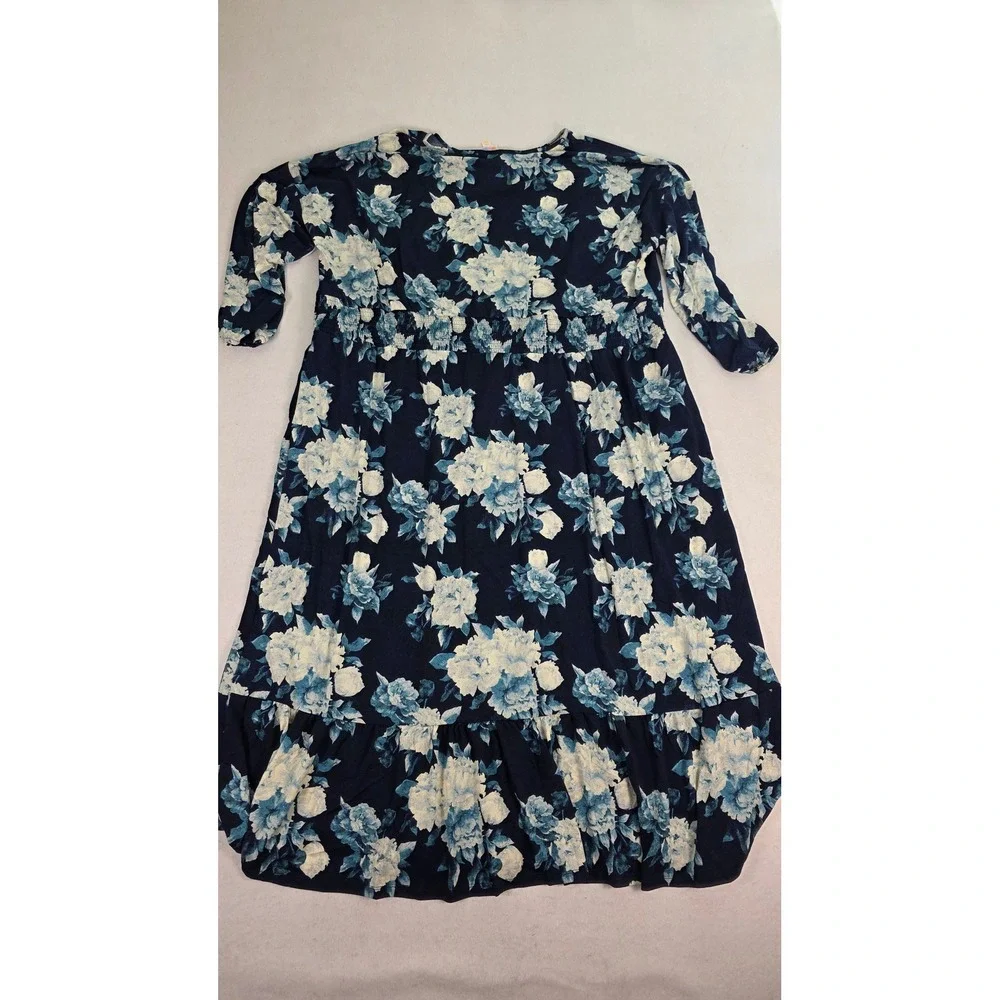 LuLaRoe Women 3XL Evelyn Dress Navy Blue Floral Smocked Waist Tiered Midi NEW - Picture 8 of 9